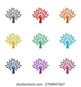 Icono de la protesta de Eco aislado en el fondo blanco. Establecer iconos de colores
