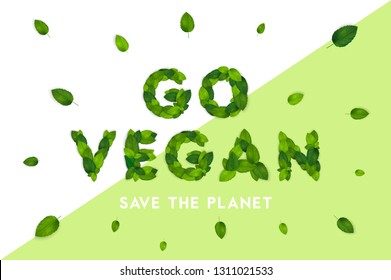 Eco quote, text made with leaves. Realistic leaf letter. Ecology lettering for earth day, save the planet theme. 3d vector illustration background. Bright fresh green leaves concept. Poster, card