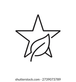 Eco rating icon with star and leaf symbol, thin line style vector illustration for organic product review and sustainability ranking concept