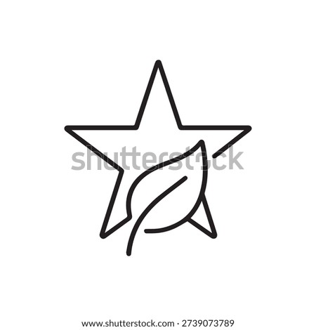 Eco rating icon with star and leaf symbol, thin line style vector illustration for organic product review and sustainability ranking concept