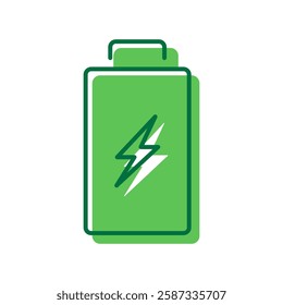 Eco Rechargeable Green Energy Pictogram. Accumulator with Lightning Icon. Renewable Battery Outline Symbol. Editable Stroke. Isolated Vector Illustration.