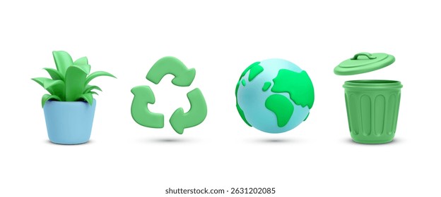 Eco, Recycle, Earth, Sustainability, and Nature Icons in 3D Style for Environmental Awareness and Green Living Concepts. Clean and Modern Vector Illustration.