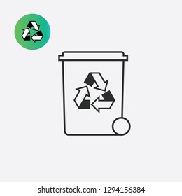 Eco recycle icon, trash or garbage basket. Vector. Arrow triangle. Green triangular 