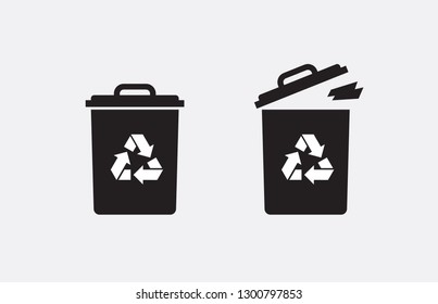 Eco recycle icon, trash or garbage basket. Vector. Arrow triangle. Green triangular 