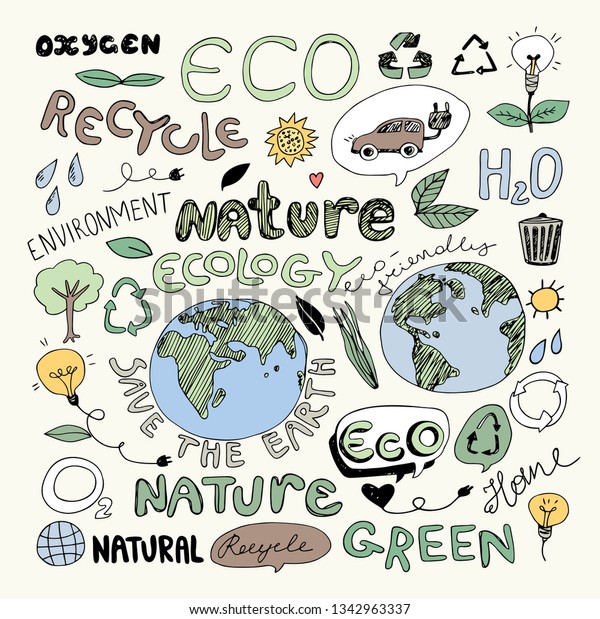 Eco Recycle Reuse Ecology Nature Doodle Stock Vector (Royalty Free ...