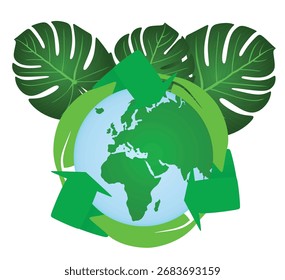 Eco recycle sign around globe. vector