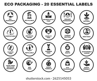 Eco recycling icons. Eco Packaging labels for product packaging.