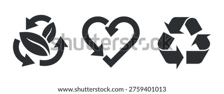 Eco Recycling Icons Set Black Solid Vector Environmental Symbols for Sustainable Design