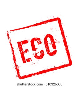ECO red rubber stamp isolated on white background. Grunge rectangular seal with text, ink texture and splatter and blots, vector illustration.