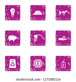 Eco refining icons set. Grunge set of 9 eco refining vector icons for web isolated on white background