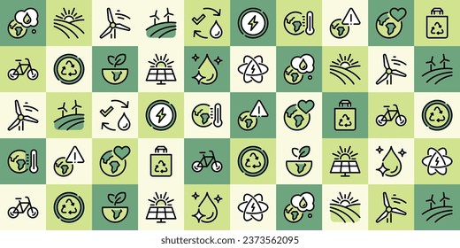 Eco related icons and mosaic seamless pattern with nature shapes, fresh organic concept flat vector illustration.