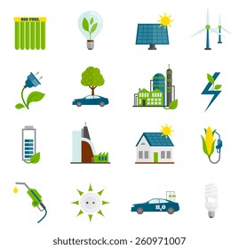 Eco renewable and alternative energy flat icons set isolated vector illustration