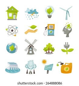 Eco renewable recycling energy icons flat set isolated vector illustration