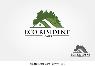 Eco Resident Vector Logo Template. Vector logo design template of oak tree and house that made from a simple silhouette of tree. it's good for symbolize a property or housing business. 