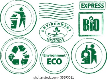 Eco rubber stamp. All elements and textures are individual objects. Vector illustration scale to any size.