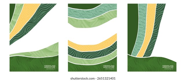 Ilustração de vinhedo rural Eco com campo verde, layout de vetor, colagem de natureza plana, textura de agro, cartaz abstrato, design de milho de uva, fundo de terras agrícolas, cobertura de chá, padrão de vista, arte de paisagem