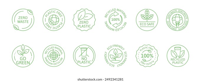 Eco safe, zero waste and recycled material set icon