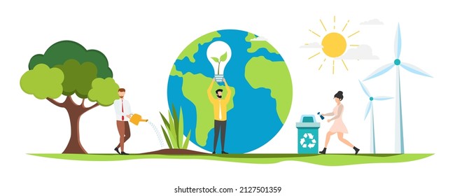 Eco. Save the planet. People live in an ecosystem. Saving eco life. Vector.