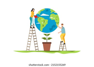 Eco. Save the planet. People live in an ecosystem. Saving eco life. Vector.