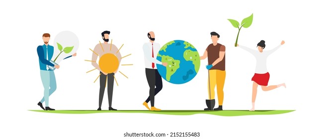 Eco. Save the planet. People live in an ecosystem. Saving eco life. Vector.