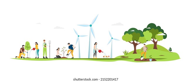 Eco. Save the planet. People live in an ecosystem. Saving eco life. Vector.