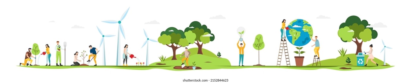 Eco. Save the planet. People live in an ecosystem. Saving eco life. Vector.