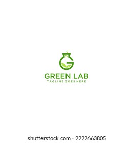 Eco science lab flask with green leaf letter logo