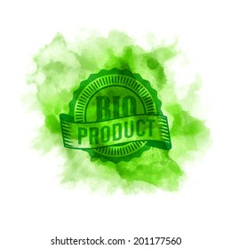 eco seal label of healthy organic natural pure farm nourishment on the watercolour splatter tree harvest earth cultivate farm natural aliment splash ecological market ecosystem sprout pure sign well-b