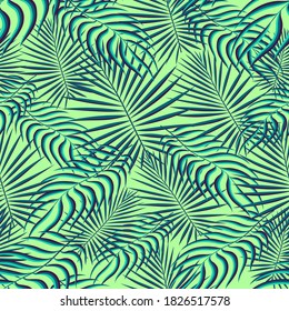 Eco Seamless palm leaf Pattern. Vibrant Seamless Botanical Graphic Print. Light Repeated Nature Graphic Fabric. Pattern, Vivid Repeated Floral Vector Leaf. Vector, Tropical,