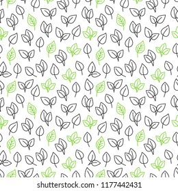 Eco seamless pattern design. Line leaves vector texture