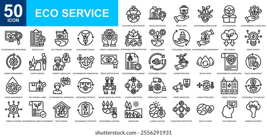 Eco Services icon collection set. Environmental Awareness, enviromentally friendly, ecology, environmental services, save ecology icon. Simple line vector.