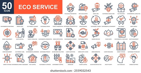 Eco Services icon collection set. Environmental Awareness, enviromentally friendly, ecology, environmental services, save ecology icon. Simple line color vector.