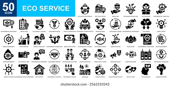 Eco Services icon collection set. Environmental Awareness, enviromentally friendly, ecology, environmental services, save ecology icon. Simple glyph vector.