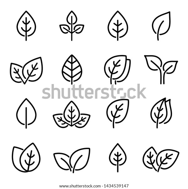 Eco Set Black Line Leaf Icons Stock Vector (Royalty Free) 1434539147