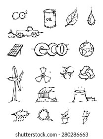 Eco set. Hand draw icons. Vector illustration.