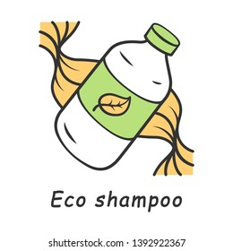 Eco shampoo color icon. Handmade zero waste swap. Organic cosmetics. Natural shampoo. eco friendly, chemicals free hair care product. Reusable, recycle plastic bottle. Isolated vector illustration