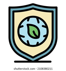 Eco shield leaf icon. Outline eco shield leaf vector icon color flat isolated