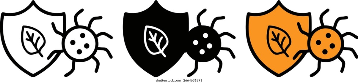 Eco Shield Pest Control Icon Set, Ilustração de vetor de proteção orgânica