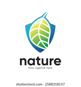 Eco shiled logo template illustration. Shield Leaf Logo Template
