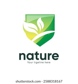 Eco shiled logo template illustration. Shield Leaf Logo Template