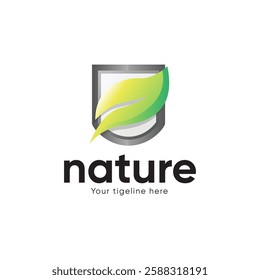 Eco shiled logo template illustration. Shield Leaf Logo Template