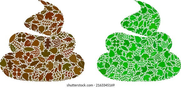 Composición de ícono de mierda ecológica de hojas florales en tonos verdes y naturales. Concepto de vector de entorno ecológico para un icono de mierda. La imagen vectorial de mierda está formada por iconos florales verdes.