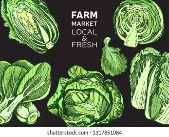 Eco shop farm product. Vector sketch vegetables. Organic farm shop.