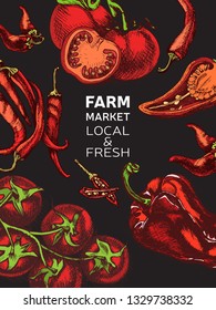 Eco shop farm product. Vector sketch vegetables. Organic farm shop.