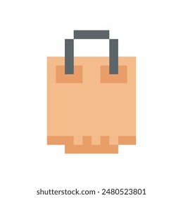 Eco shopping bag 8 bit icon, shopping bag pixel item for game interface, bag game element resource.