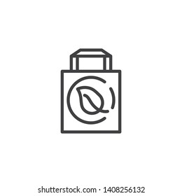 Eco shopping bag line icon. linear style sign for mobile concept and web design. Shop bag with leaf outline vector icon. Symbol, logo illustration. Vector graphics