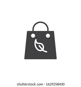 Eco shopping bag vector icon. filled flat sign for mobile concept and web design. Paper shopping bag with leaf glyph icon. Symbol, logo illustration. Vector graphics