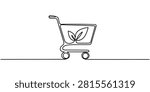 Eco Shopping Cart with Leaf Continuous One Line Drawing Sustainable Grocery Icon