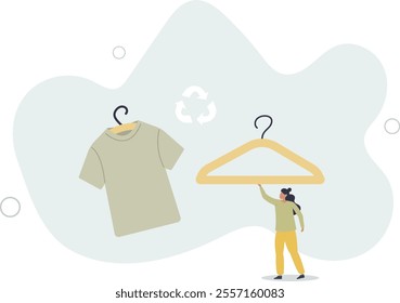 eco shopping concept. woman posing with hanger.flat characters.