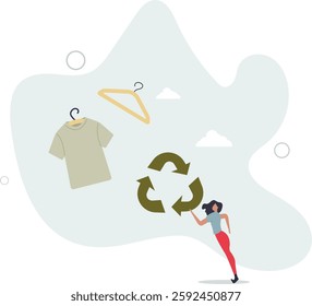 eco shopping concept. woman posing with hanger.flat character life .